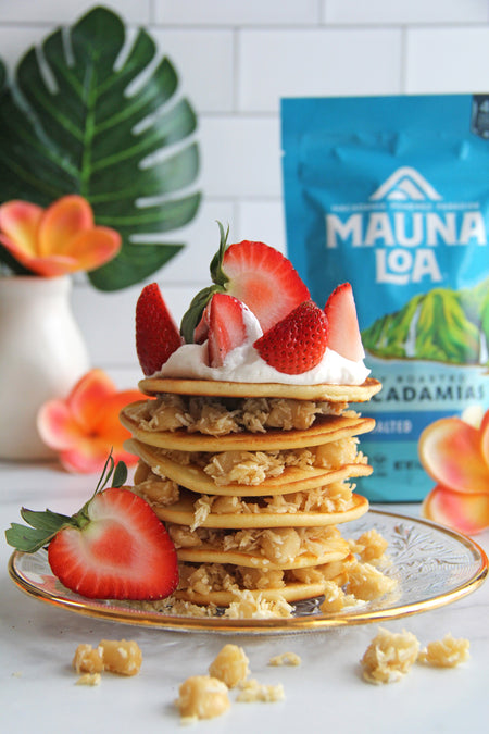 Strawberry Macadamia Crunch Mochi Pancakes