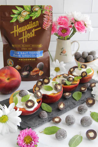 Chocolate Toffee Macadamia Grilled Peaches